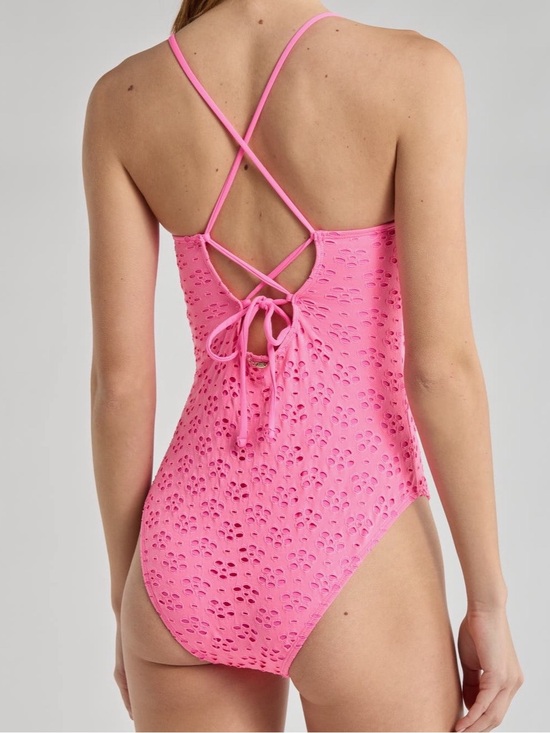 Betsey Johnson Other - Betsey Johnson Sugar Plum ( pink) Eyelet Cut Out One Piece Swimsuit Size L NWT